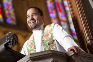 Luke Powery.dean of Duke Chapel.environmental portrait in the chapel.